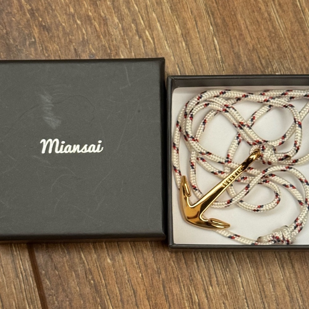 Miansai Rose Gold plated Anchor with White and Red Rope Bracelet